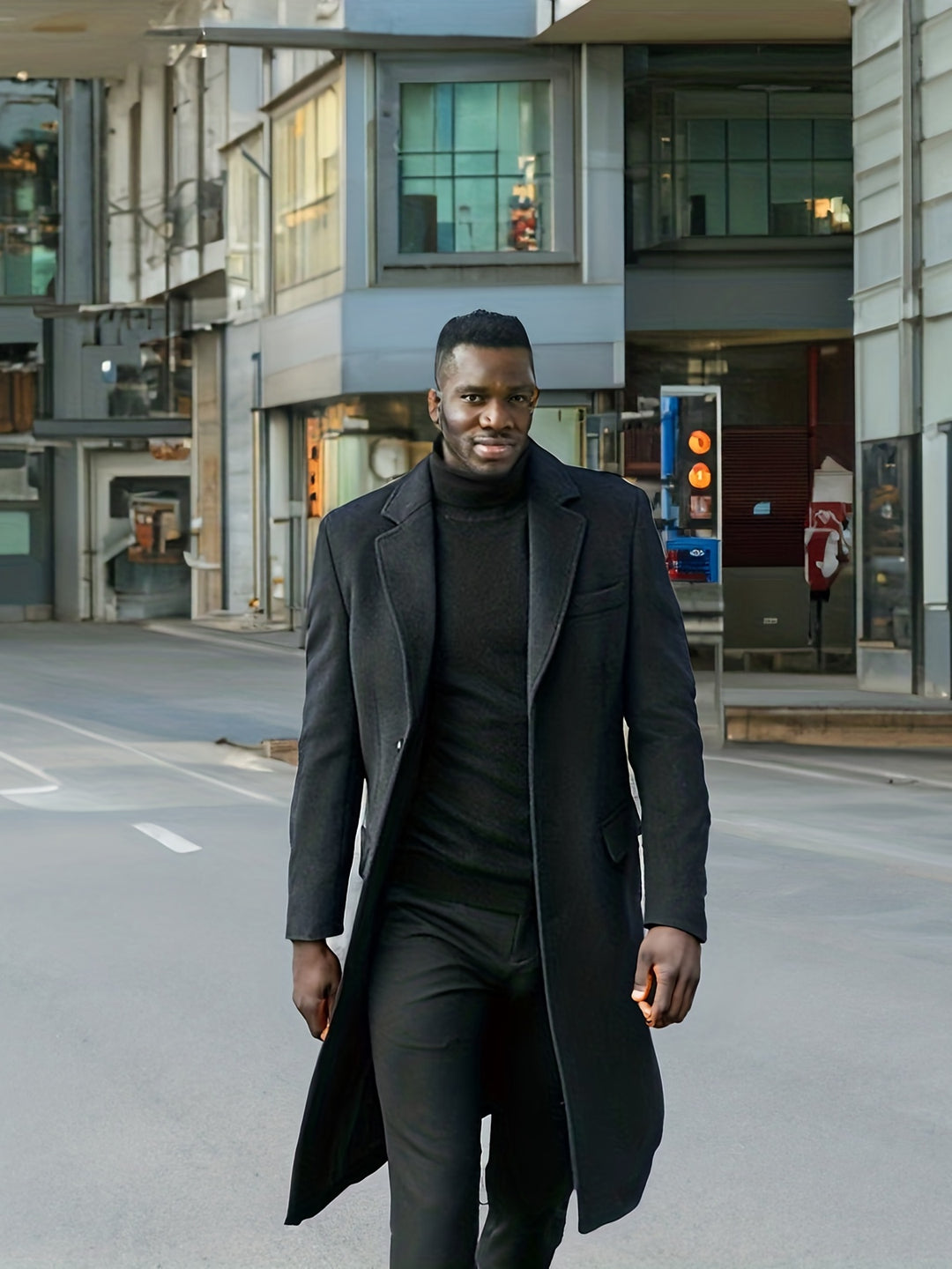 Langer Mantel mit Reverskragen und Knopfleiste für Herren