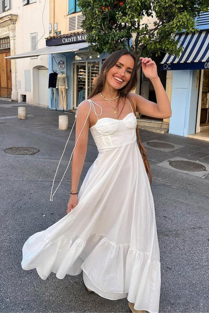 Polyester weißes langes Kleid bis zum Knöchel