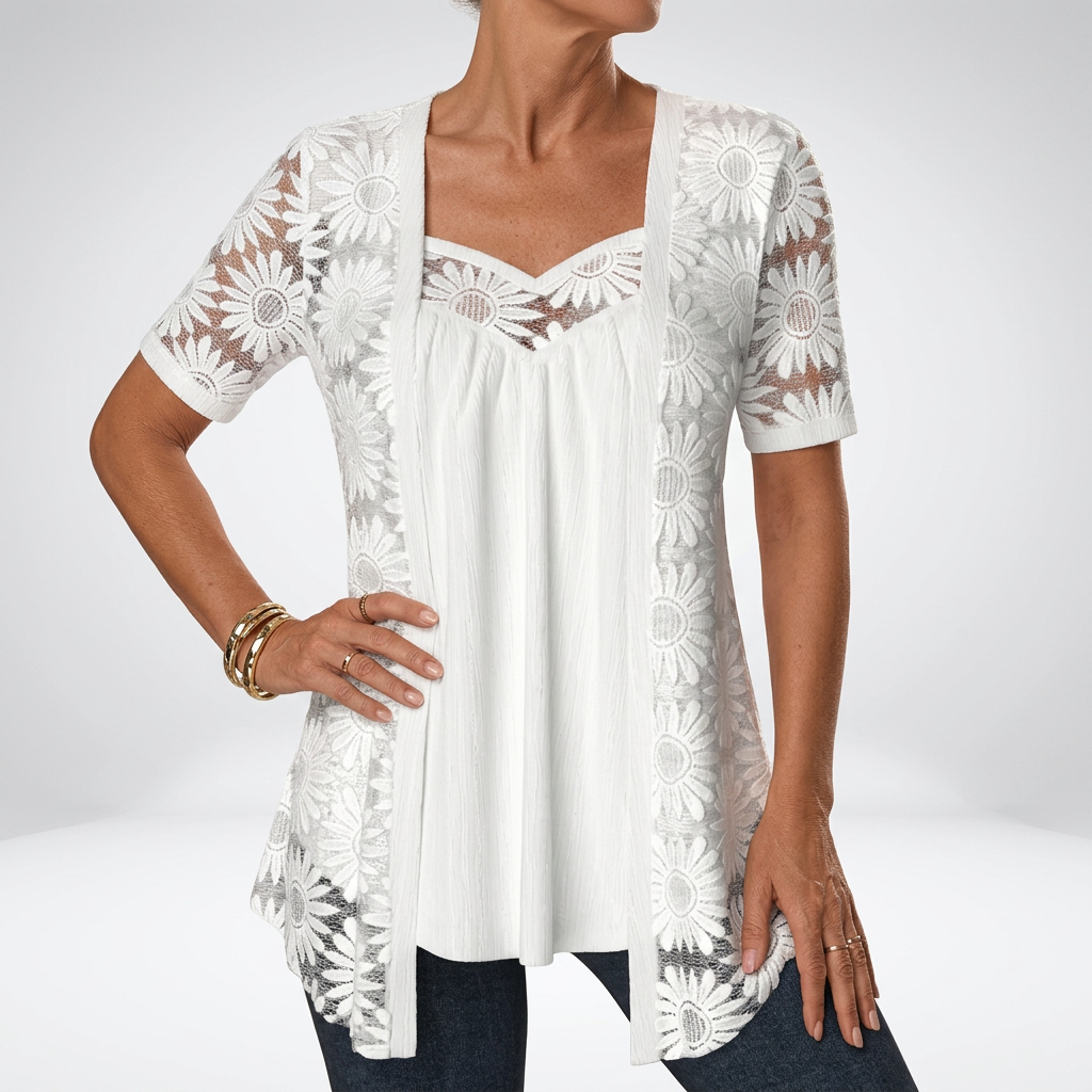 Bluse für Damen mit Blumen-Spitzenstickerei