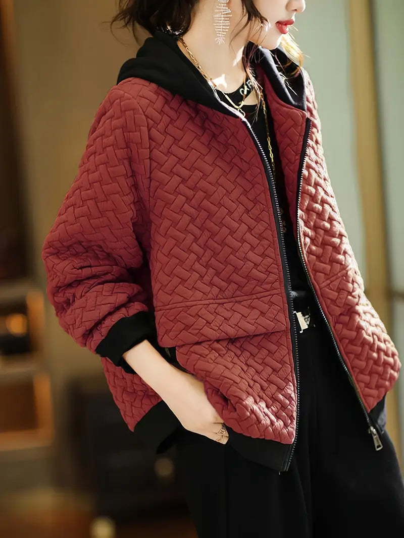 Damen Steppjacke Mit Kapuze Und Strukturmuster