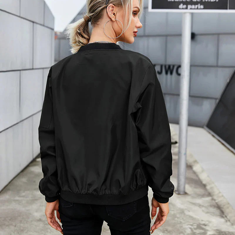 Damen Bomberjacke Langarm Mit Reißverschluss