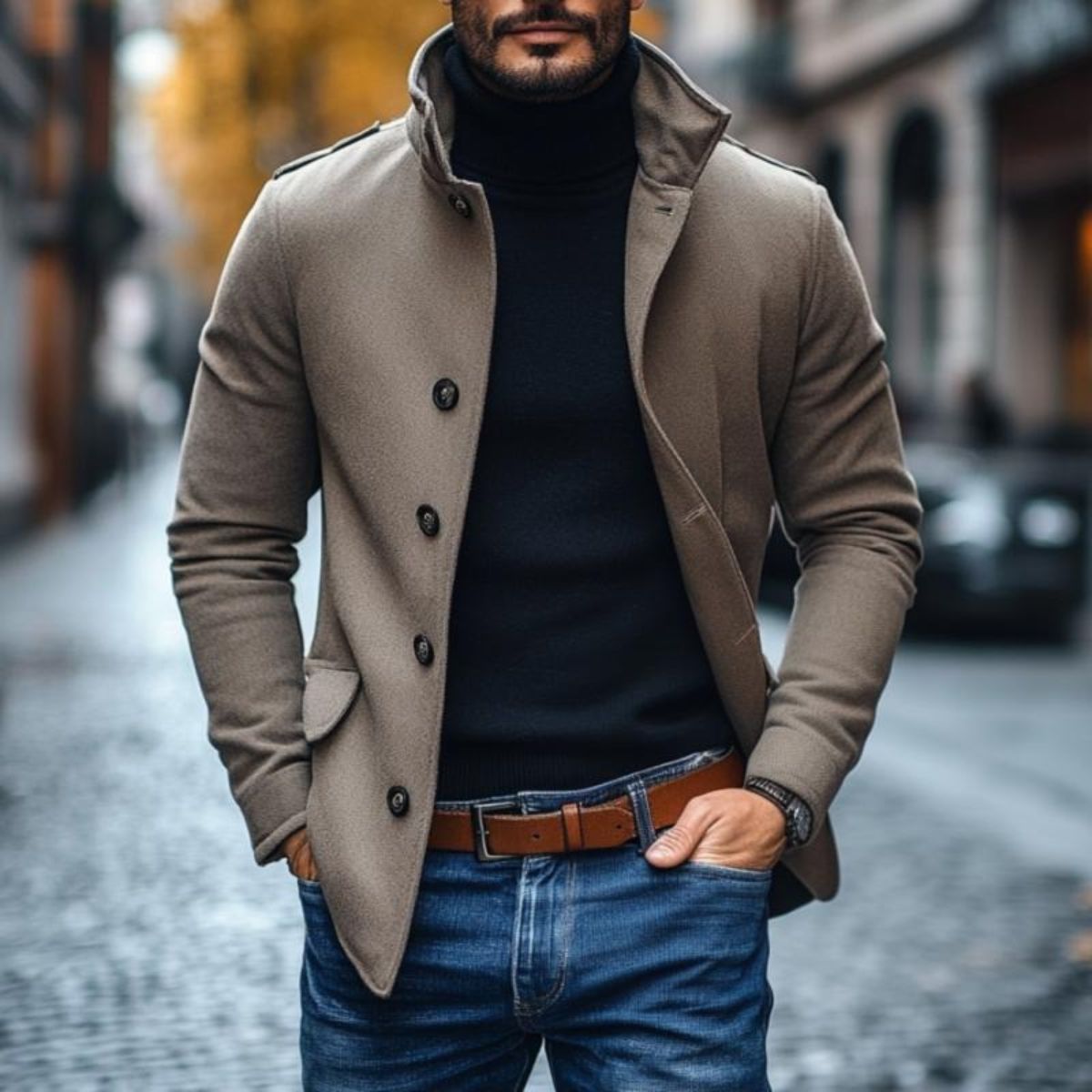 Herren Wollmantel Mit Klassischem Schnitt