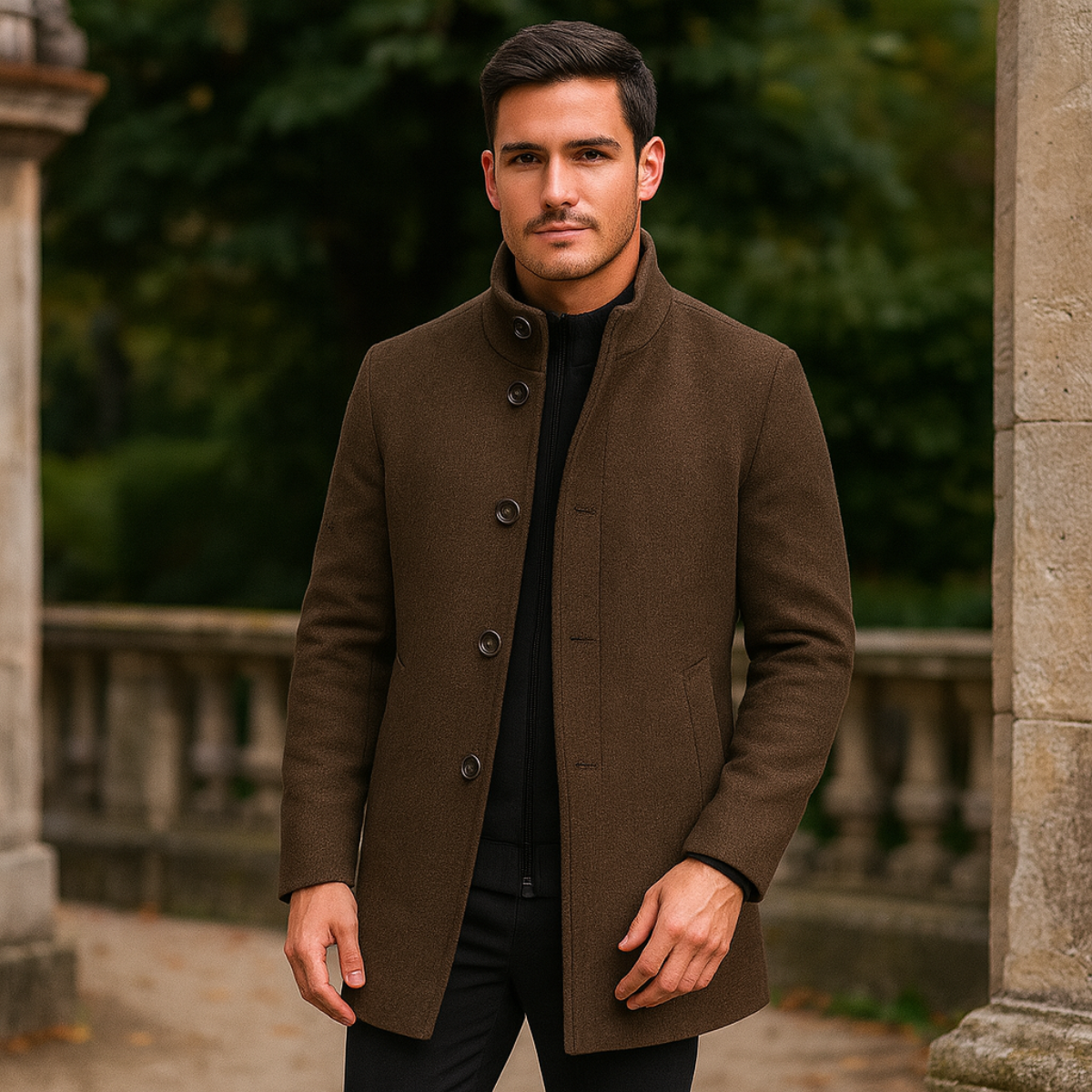 Herren Wollmantel Mit Klassischem Winter Design