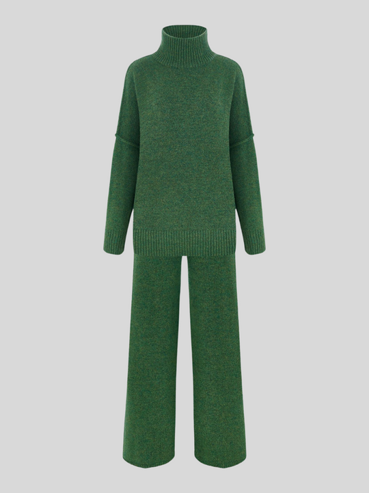 Damen Strick Set Mit Rollkragen Und Weiter Hose