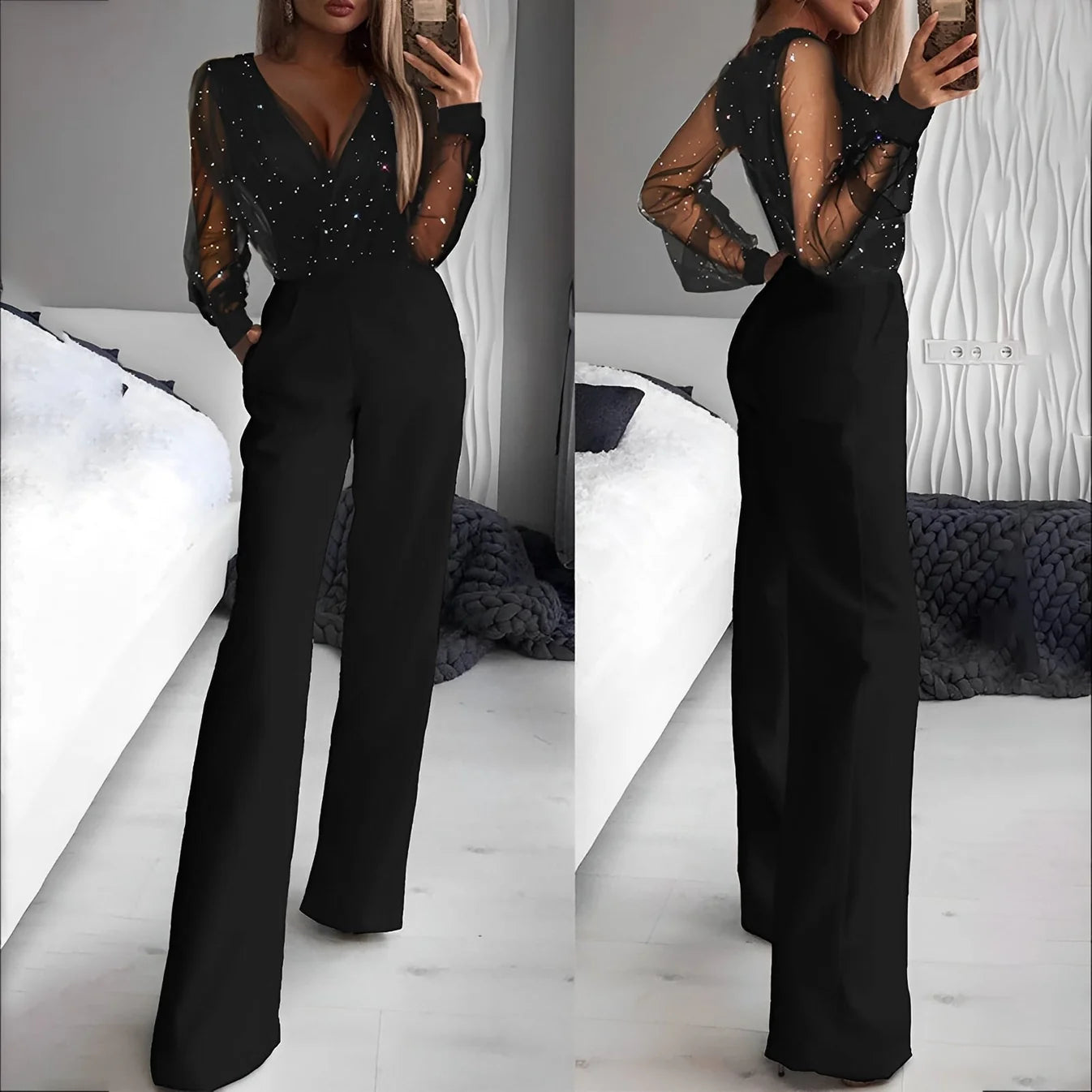 Eleganter Damen-Jumpsuit mit V-Ausschnitt