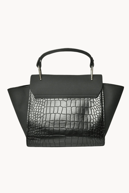 Vittora Noir | Elegante Handtasche aus veganem Leder mit Kroko-Prägung und goldenen Details für Damen