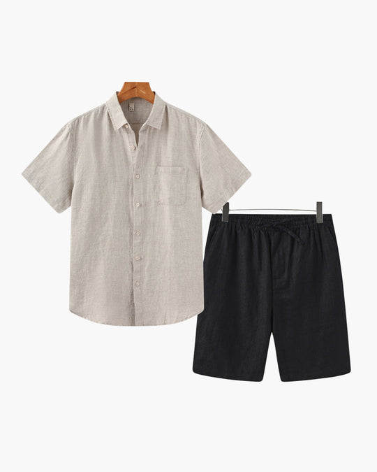 Herren Leinen Set Mit Kurzarmhemd