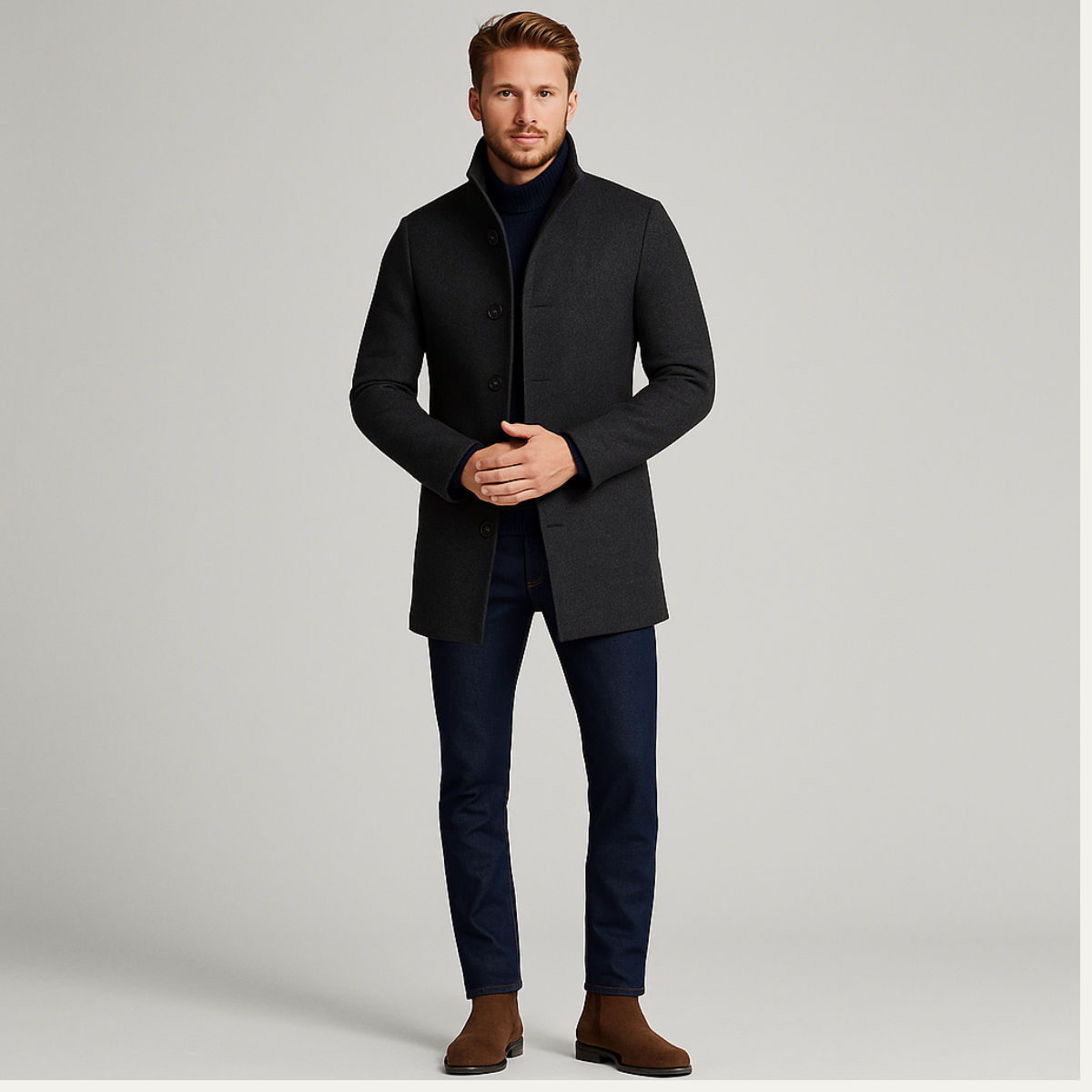 Herren Wollmantel Mit Klassischem Winter Design