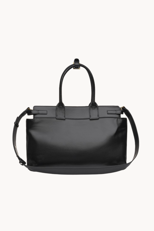 LuxeBel Noir | Elegante große Business-Handtasche aus veganem Leder mit goldenen Details für Damen