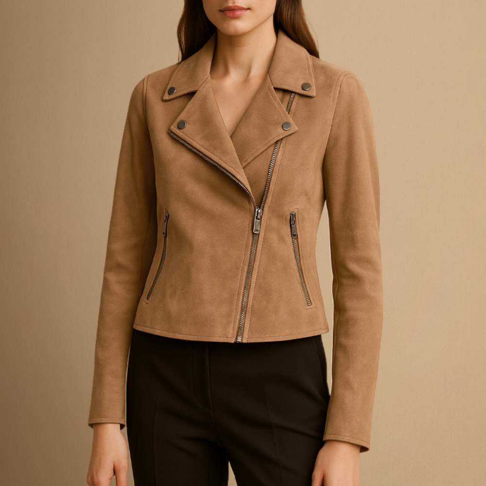 Damen Bikerjacke Aus Wildleder Mit Kurzem Schnitt