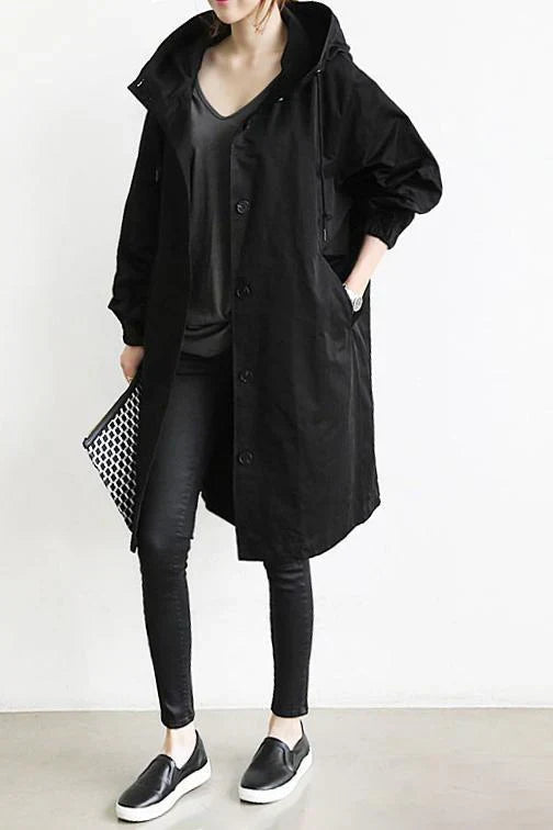 Damen Trenchcoat Mit Kapuze Für Regenwetter