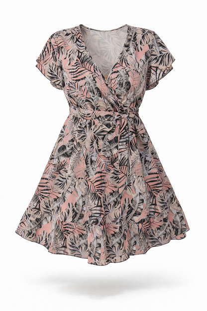 Midikleid mit Blumenmuster und Wickeldesign in Pink