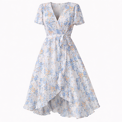 Midikleid mit Wickeloptik, V-Ausschnitt und Blumenmuster