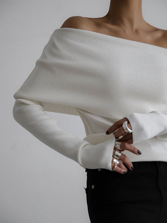 Damen Off Shoulder Pullover Mit Langem Arm