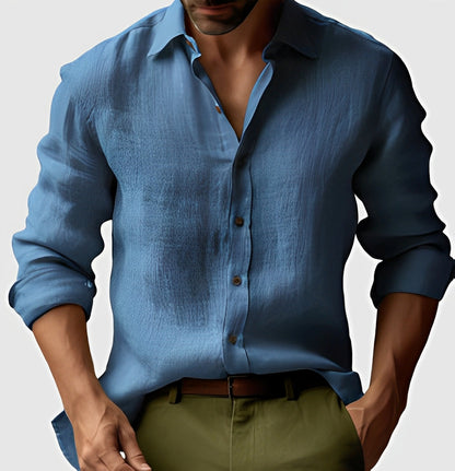 Klassisches Herren-Leinenhemd Einfaches leichtes Button-Up