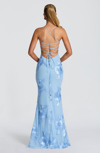 Maxikleid aus Velours mit herzförmigem Ausschnitt