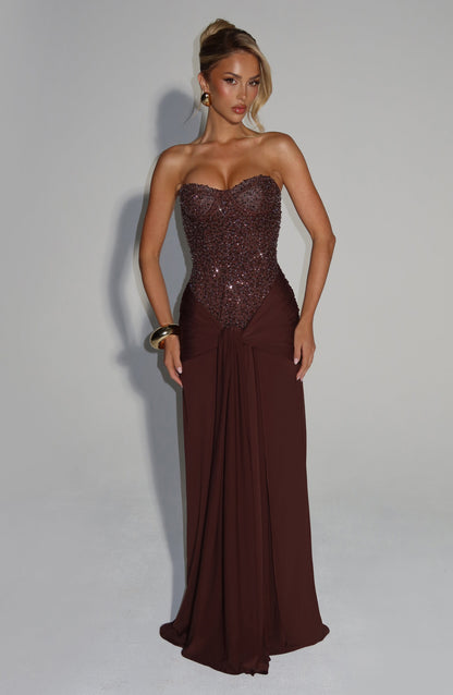 Ärmelloses Corsagen-Glitzer-Maxikleid Damen