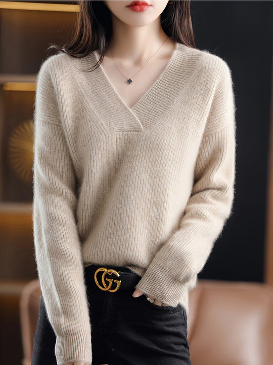 Locker geschnittener V-Ausschnitt Pullover für Damen