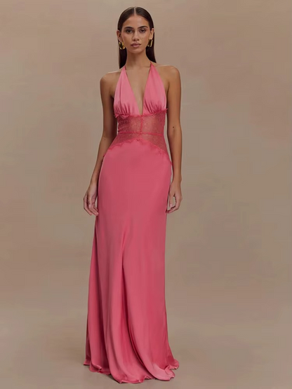 Maxikleid mit Neckholder, Spitzen-Detail, Rückenfrei, Ärmellos, festliches Kleid