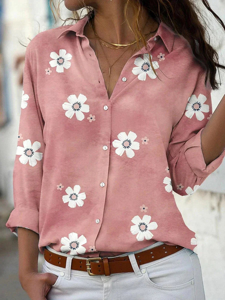 Bluse für Damen mit Knopfleiste und Blumenmuster