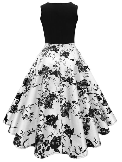 1950er Vintage Blumen Trapez Cocktail Abendkleid