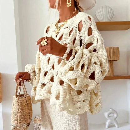 Damen Pullover mit langen Ärmeln und Häkelstrick