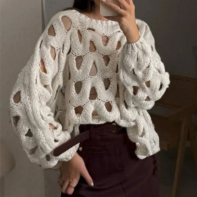 Damen Pullover mit langen Ärmeln und Häkelstrick