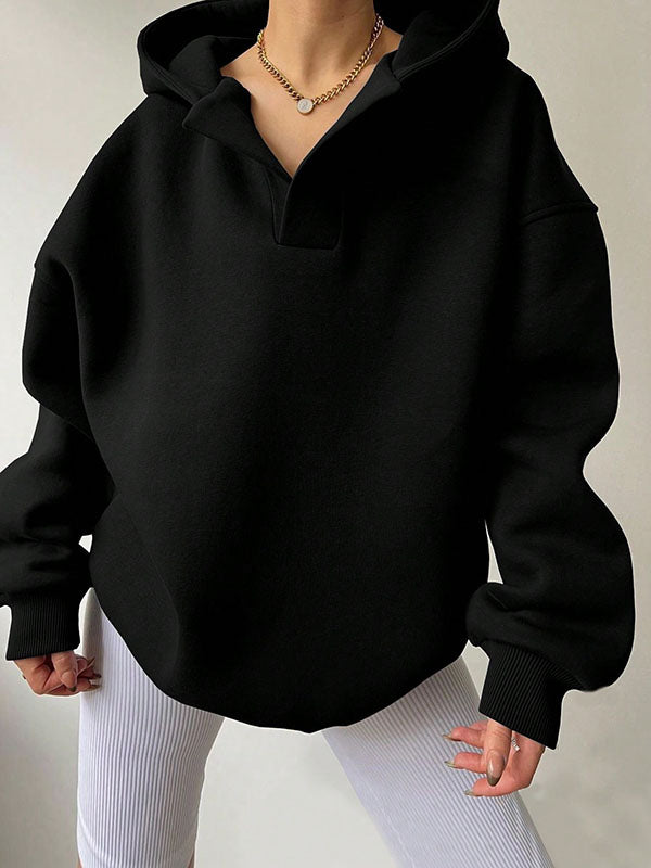 Damen Hoodie Mit Puffärmeln Und V-Ausschnitt