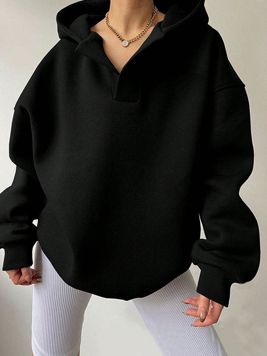 Damen Hoodie Mit Puffärmeln Und V-Ausschnitt