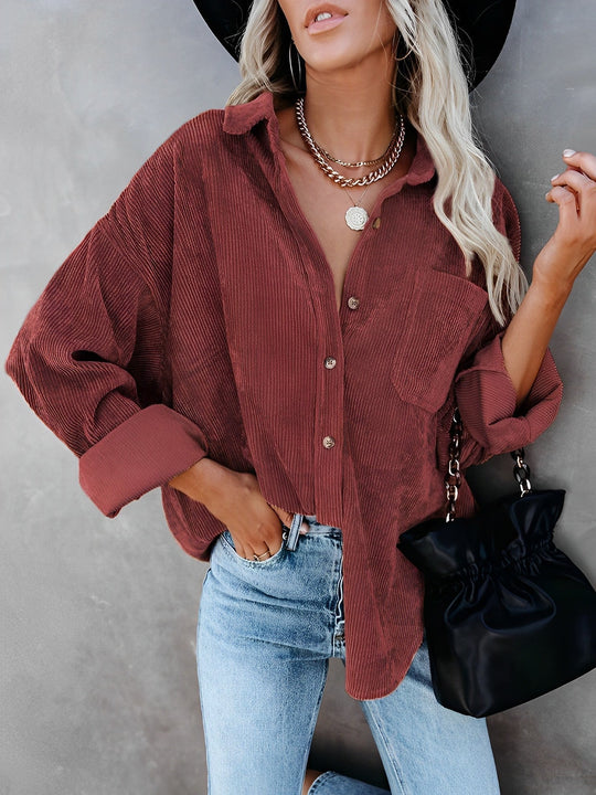 Damen Cordjacke Mit Knopfleiste
