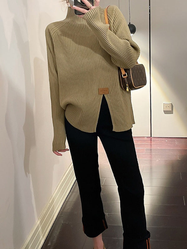 Damen Strickpullover Mit Lockerem Schnitt Und Stehkragen