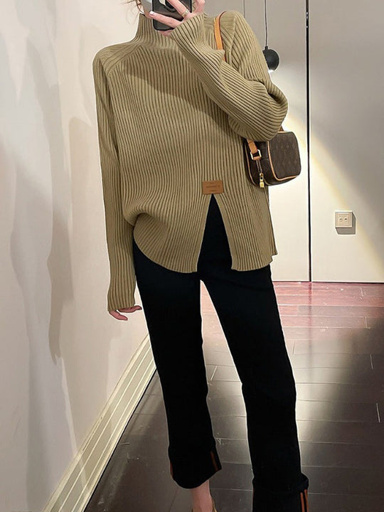 Damen Strickpullover Mit Lockerem Schnitt Und Stehkragen