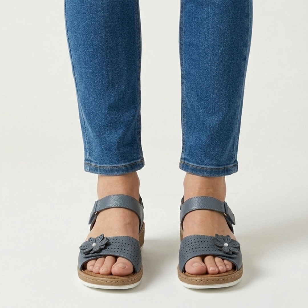 Damensandalen mit Blumenmuster und hohem Komfort