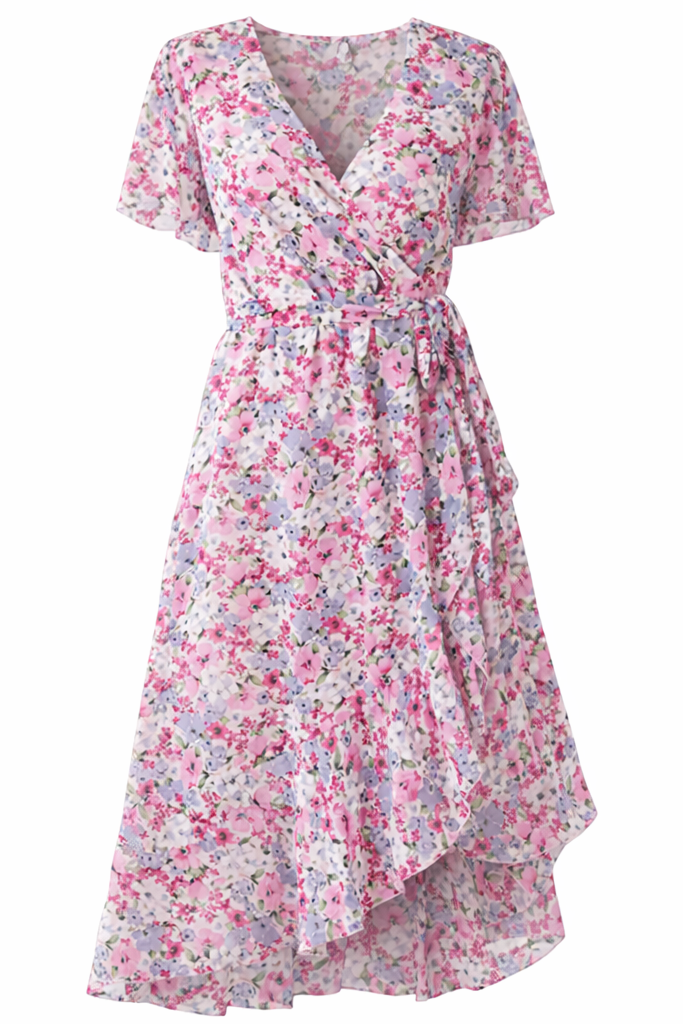 Midikleid mit floralem Wickeldesign