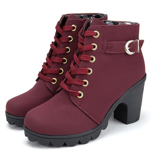 Damen Stiefeletten Mit Absatz Und Schnürung