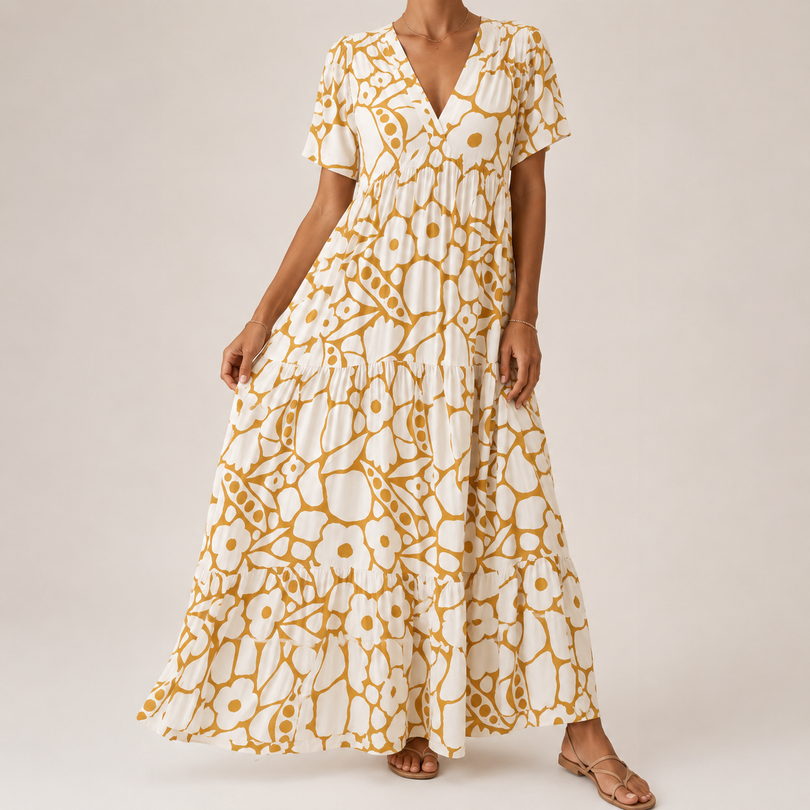 Maxikleid mit Blumenmuster, atmungsaktiv und gestuft