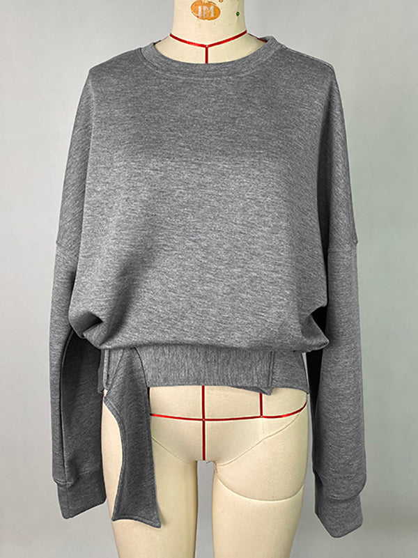 Damen Sweatshirt Mit Gürtel Und Rundhalsausschnitt