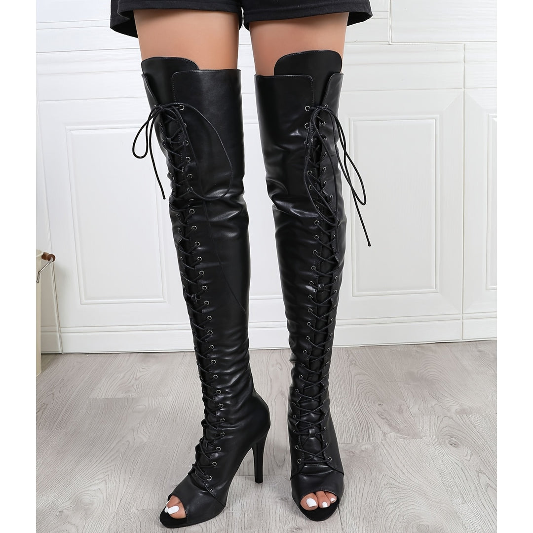 Schnürstiefel mit Absatz und offener Spitze für Damen