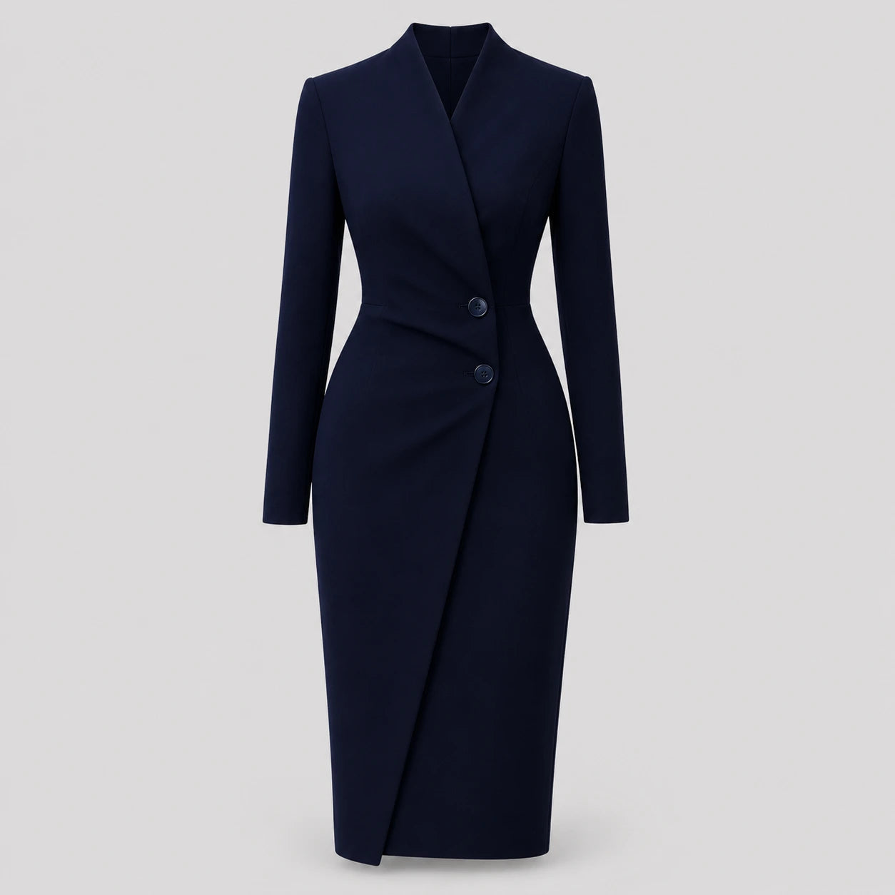 Damen Maßgeschneidertes Wickelkleid Midi Langarm Navy Burgund Schwarz