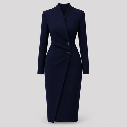 Damen Maßgeschneidertes Wickelkleid Midi Langarm Navy Burgund Schwarz