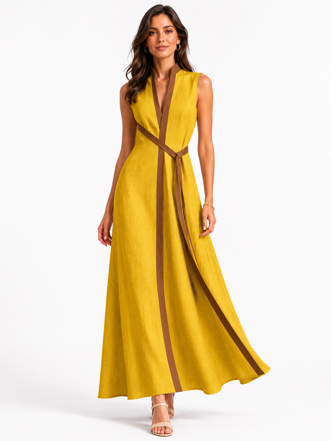 Ärmelloses Midi-Kleid für Damen mit Stehkragen und lockerem Schnitt