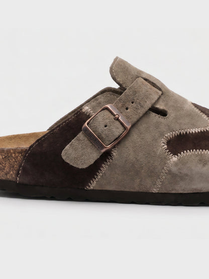 Beige Damen Clogs mit Veloursleder-Oberfläche in Draufsicht