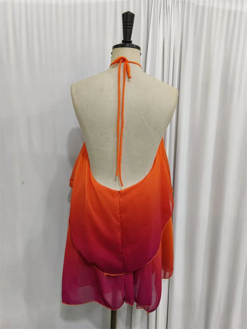 Pinkes Ombré Rüschendesign Mini Kleid