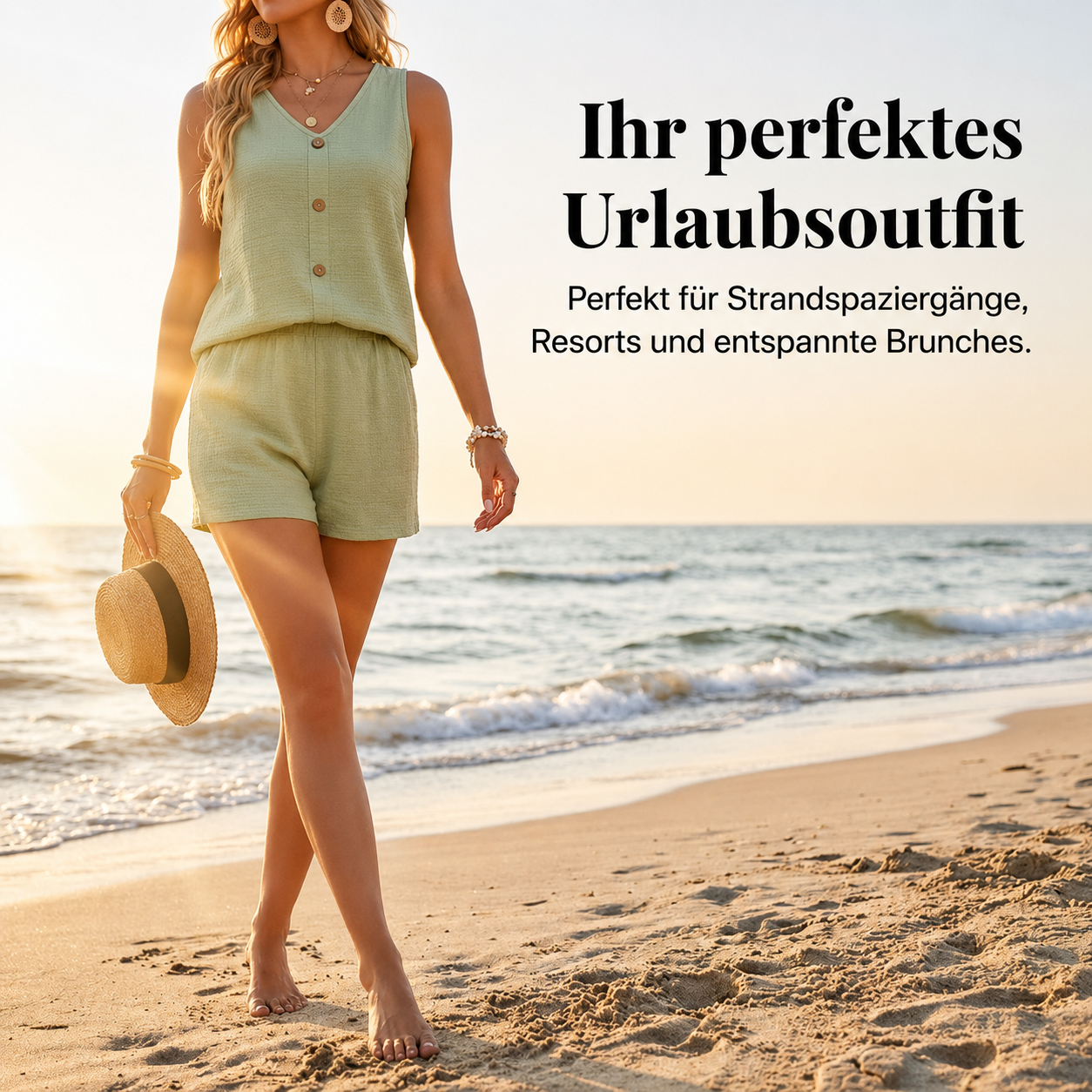 Leichtes Crinkle-Zweiteiler-Set mit Knopfleiste