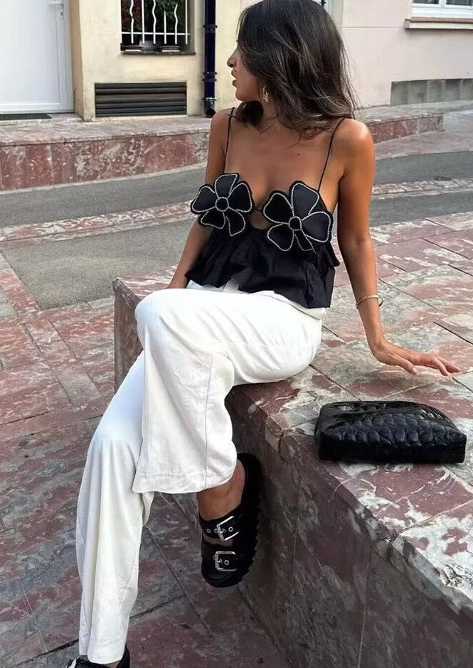 Damen Schwarzes Ärmelloses Arabella Oberteil
