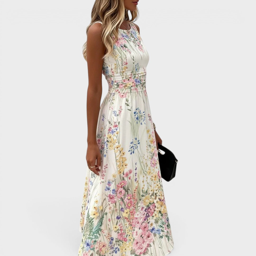 Ärmelloses Midi-Kleid im A-Linien-Schnitt mit Blumenmuster
