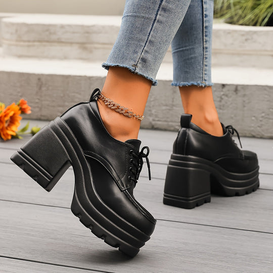 Damen Plateauschnürschuhe Im Retro Design