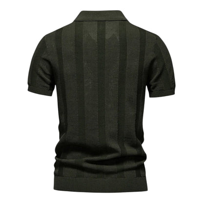 Herren Pullover-Poloshirt mit offenem Kragen und geripptem Saum