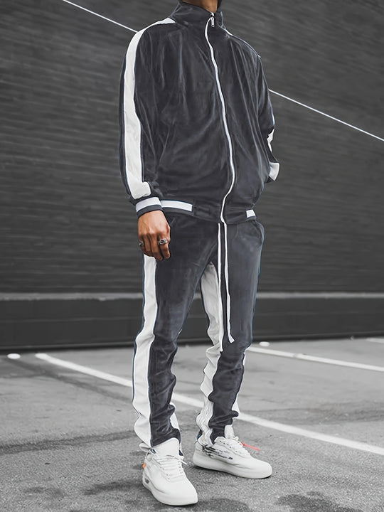 Zweiteiliger Trainingsanzug mit Reißverschluss und Kontraststreifen für Herren