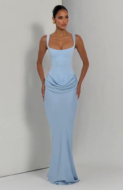 Maxikleid aus Krepp-Satin mit Wasserfallausschnitt und ärmellos